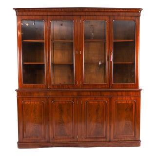 Antique 19th Century English Flame Mahogany Library Bookcase For Sale