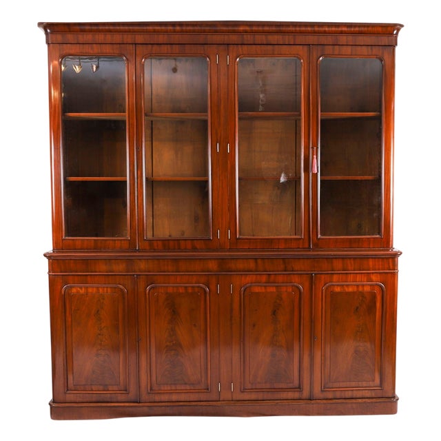 Antique 19th Century English Flame Mahogany Library Bookcase For Sale