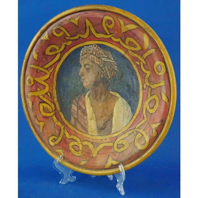Terracotta Plate with Arabic Painting attributed to Goldscheider, Austria, Early 1900s For Sale - Image 3 of 16
