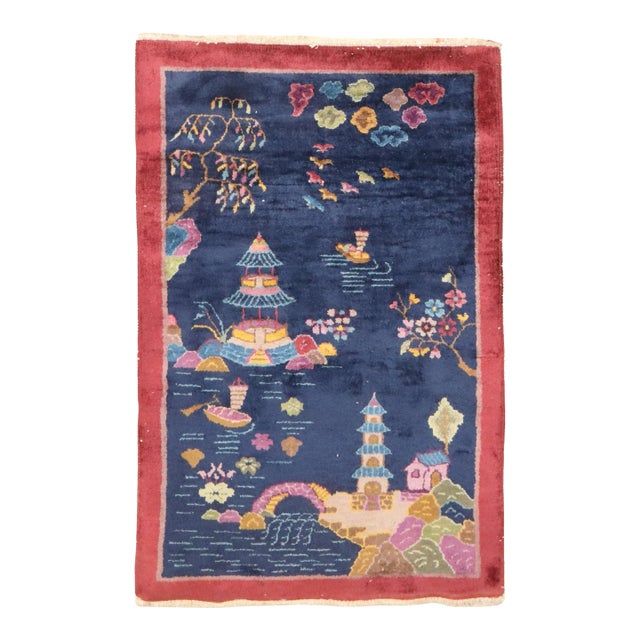 Zabihi Collection Chinese Art Deco Small Rug For Sale