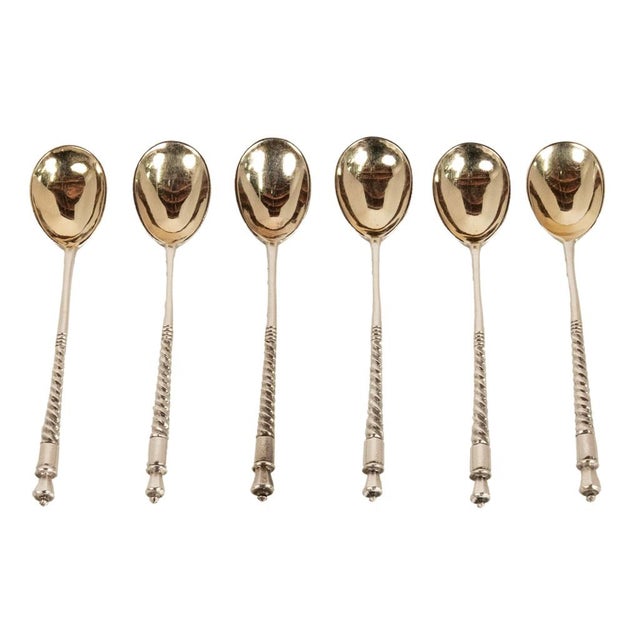 Late 19th Century Antique Russian Imperial Silver Spoons by Fedor Rückert Faberge Moscow 1889 - Set of 6 For Sale - Image 5 of 15