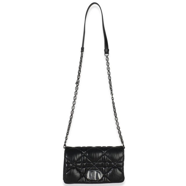 Black Black Puffy Calfskin Macrocannage Mini Caro Bag For Sale - Image 8 of 9