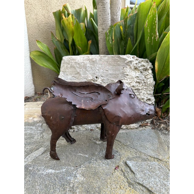 Vintage Brutalist Metal Winged Pig Garden Sculpture For Sale - Image 9 of 13