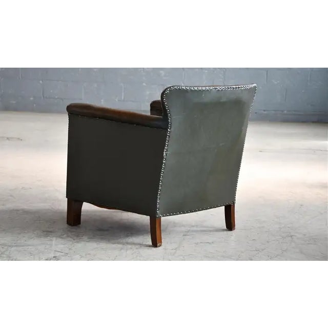 1930s Danish Small Club or Library Chair in Dark Green Leather For Sale In New York - Image 6 of 12