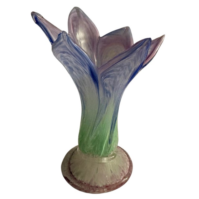 Vintage Art Glass Six Petal Vase For Sale - Image 9 of 11