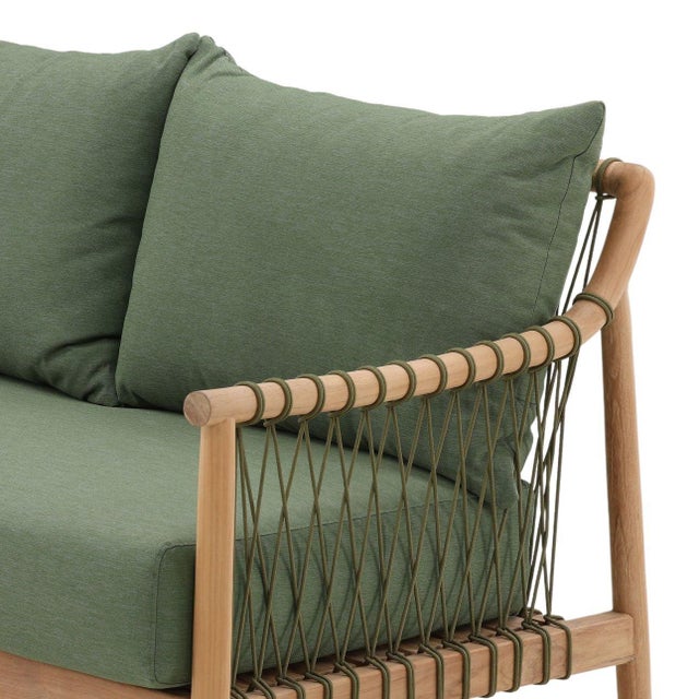 Outdoor Teak & Fern Green Sofa For Sale - Image 12 of 13