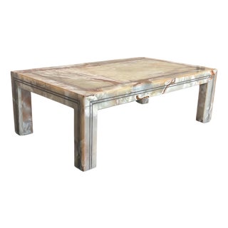 Early 20th Rectangular Green Onyx Coffee table with Metal Marquetry For Sale