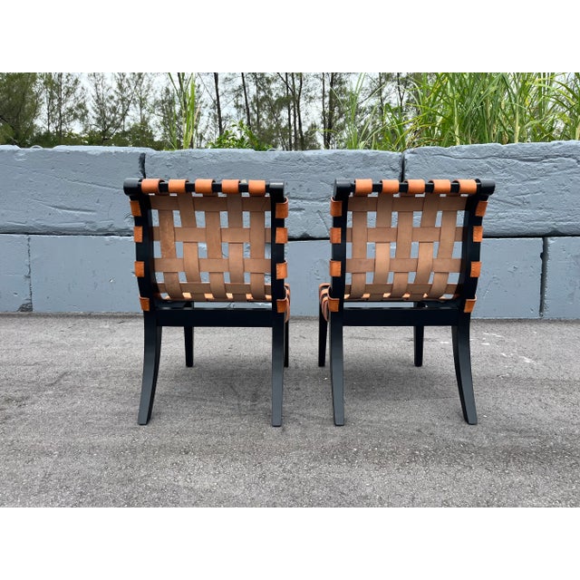 Mid-Century Modern 1970s Pair of Designer Slipper Chairs in the Style of t.h. Robsjohn-Gibbings, Leather, Black For Sale - Image 3 of 11