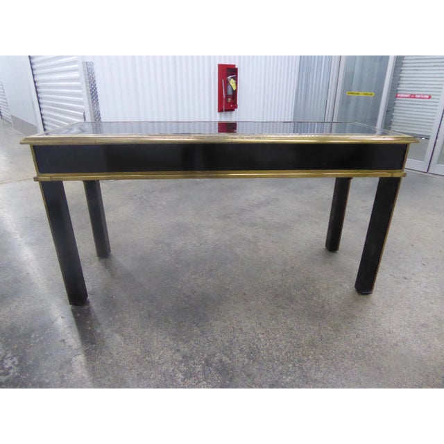 1970s Black Lacquer & Bronze Fretwork Console Table For Sale - Image 9 of 11