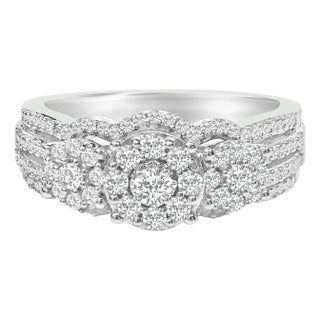 925 Sterling Silver 1.0 Cttw Diamond Engagement Ring and Soldered Wedding Band Set, Size 8 For Sale