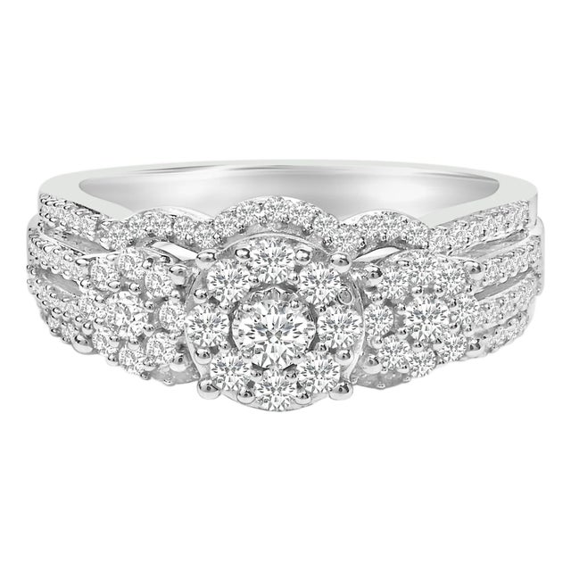 925 Sterling Silver 1.0 Cttw Diamond Engagement Ring and Soldered Wedding Band Set, Size 8 For Sale