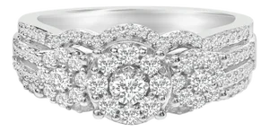 925 Sterling Silver 1.0 Cttw Diamond Engagement Ring and Soldered Wedding Band Set, Size 8