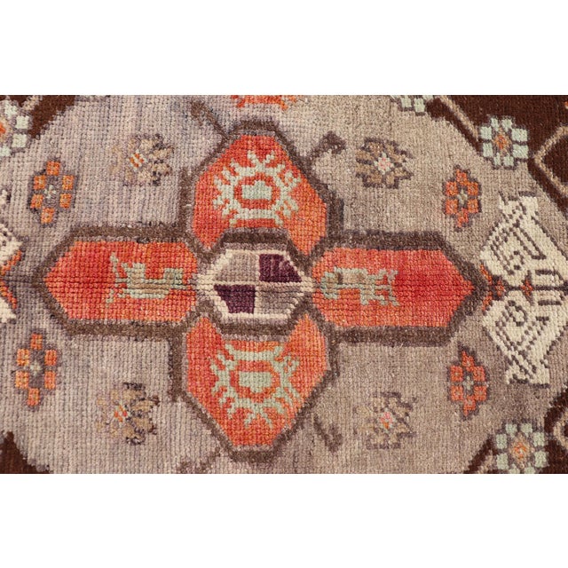 Vintage Latch Hook Design Turkish Oushak Rug in Chocolate Brown, Taupe, Gray and Burnt Orange For Sale - Image 10 of 13