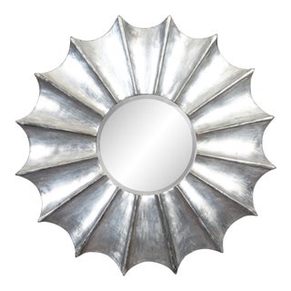 Vintage Italian Midcentury Silver Leaf Sunburst Mirror with Beveled Plate For Sale