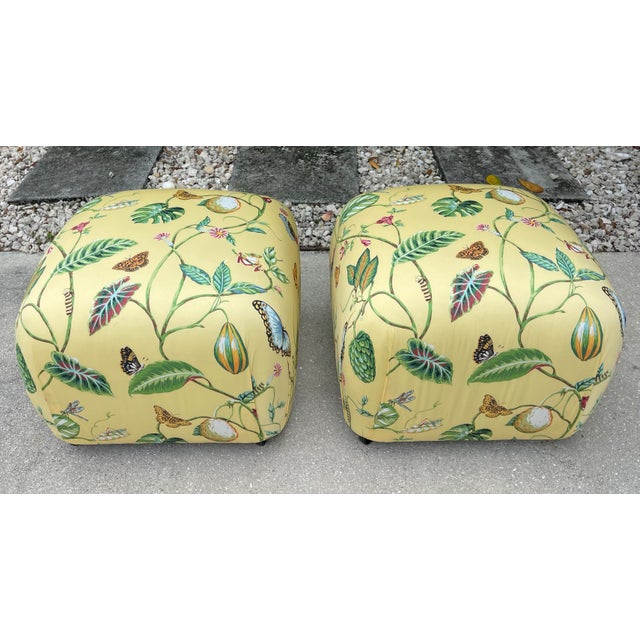 Vintage Newly Upholstered Ottomans in Thibaut “Lillian” Fabric – Coastal Palm Beach Style, Pair For Sale - Image 12 of 12