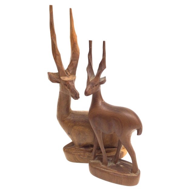 Vintage Hand Carved Wood Antelope Deer Statues - a Pair For Sale - Image 11 of 12
