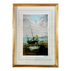 20th Century Manuel Robbe Aka: Alphonse Lafitte Aquatint, "Bateaux Échoués"
