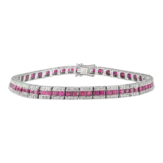 Art Deco Style Ruby and Diamond Wedding Tennis Bracelet For Sale