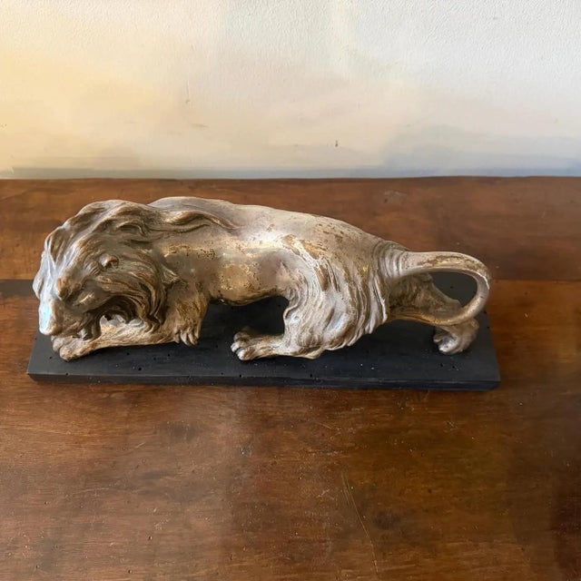 1940s A 1940s Art Deco Silver Plate on Copper Italian Sculpture of a Roaring Lion For Sale - Image 5 of 16