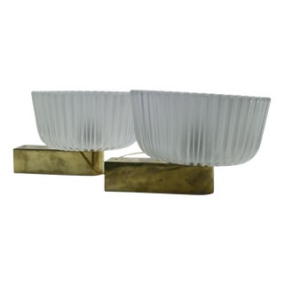 Brass and Glass Wall Lamps by Archimede Seguso for Seguso, Italy, 1940s, Set of 2 For Sale