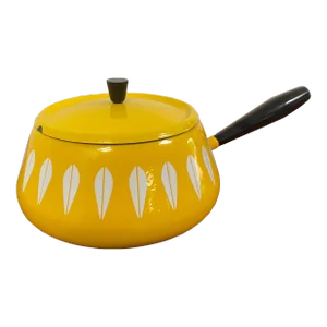 Vintage Bright Yellow & White Cathrineholm Enamelware Lotus Fondue Pot