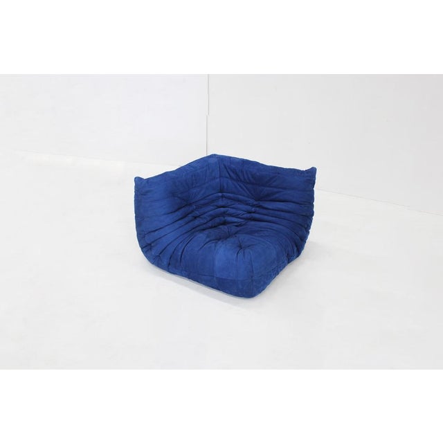 Ligne Roset Blue Leather Corner Armchair by Michel Ducaroy for Ligne Roset, 1990s For Sale - Image 4 of 11