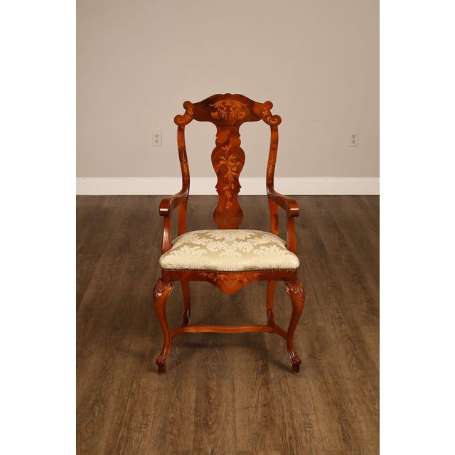 Italian Baroque Style Set of Eight Inlaid Olive Wood Dining Chairs For Sale - Image 17 of 18