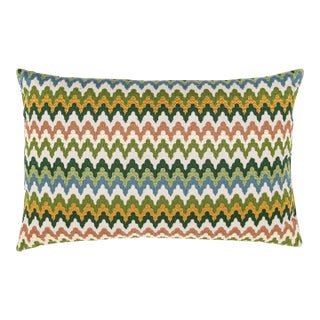 Scalamandre 22" x 14" Rainbow Mountain Crewel Pillow in Forest Clay For Sale