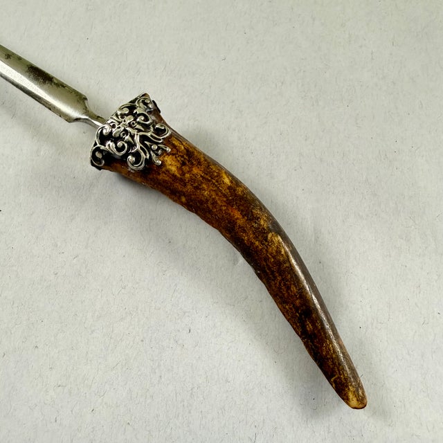 English English Stag Horn & Sterling Silver Green Man Face Letter Opener For Sale - Image 3 of 12