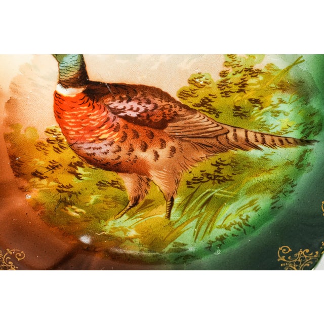 Charming Antique Pheasant Plate Hand Painted Bavaria Porcelain Hunting Lodge Wall Home Decor For Sale - Image 9 of 15