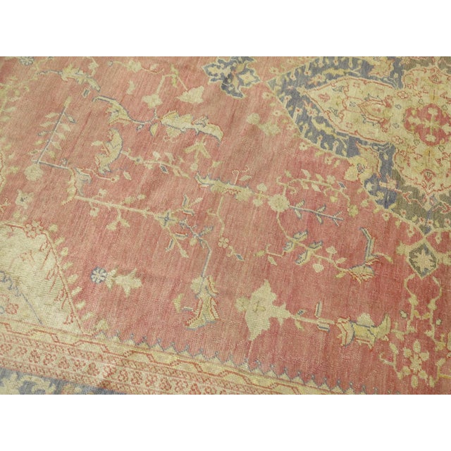 Textile Soft Rose Pink Antique Oushak Rug - 11'5" x 15'7" For Sale - Image 7 of 14