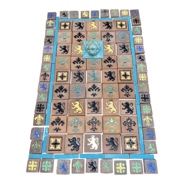 Vintage 1930's Gladding McBean Tile Co. Wall Fountain With Lion Faced Spitter and Catalina Tile Company Tiles, 115 Pieces For Sale