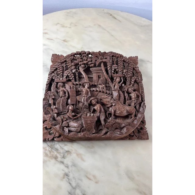 Vintage Balinese Panel in Hand-Worked Beech, 1993 For Sale - Image 12 of 13