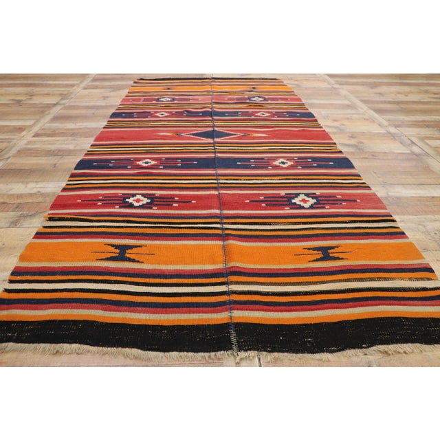 Textile Vintage Turkish Striped Kilim Rug - 4′10″ × 10′9″ For Sale - Image 7 of 10