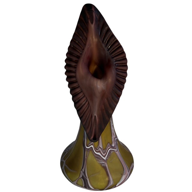 Vintage Essie Zareh Baijan Abstract Jack in the Pulpit Green & Brown Art Glass Vase For Sale - Image 16 of 18