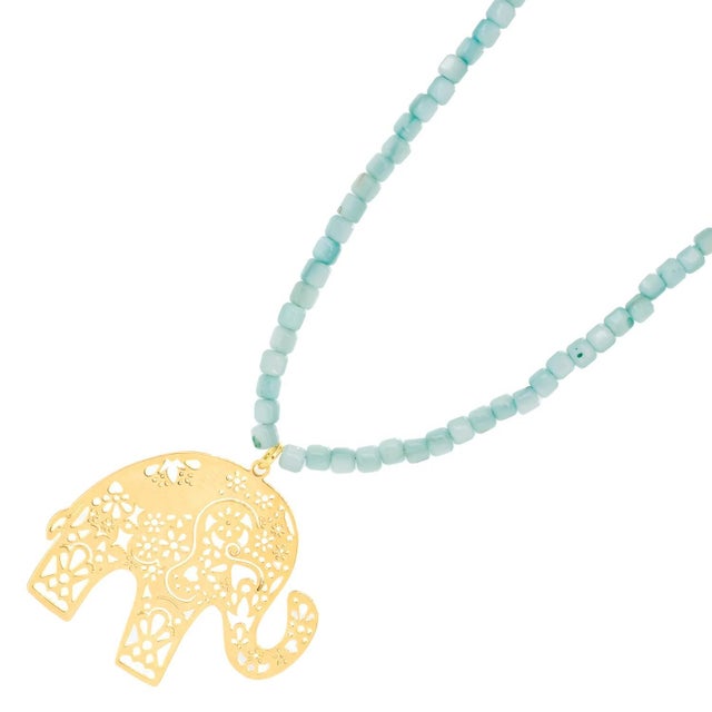 Early 21st Century Bohemian Gold Elephant Beaded Necklace For Sale - Image 5 of 7