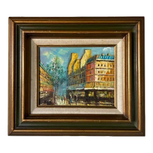 1970's Julie Impressionist Paris Street Scene Oil on Canvas Painting, Framed