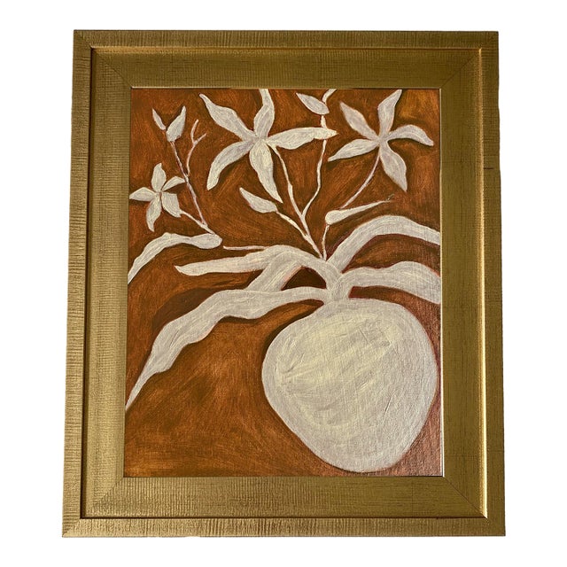 Modern Minimalist Floral Painting – Original Oil on Canvas Board For Sale