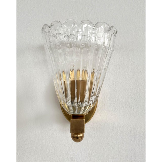 Gold Italian Brass and Murano Glass Wall Lights, 1990s, Set of 2 For Sale - Image 8 of 12