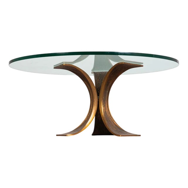 Brutalist Patinated Bronze and Thick Glass Coffee Table, Italy, 1980s For Sale