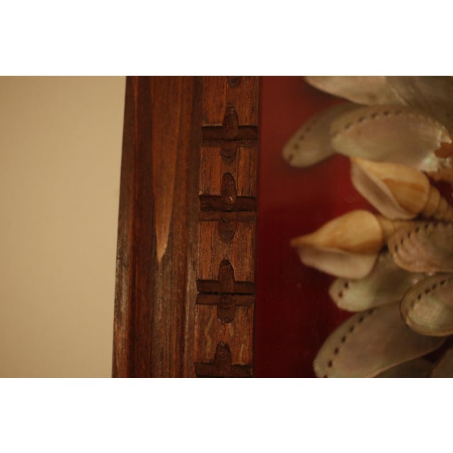 Chinoiserie Mid Century Sailor's Valentine Shell Bouquet With Carved Wood Shadow Box Frame For Sale - Image 3 of 15