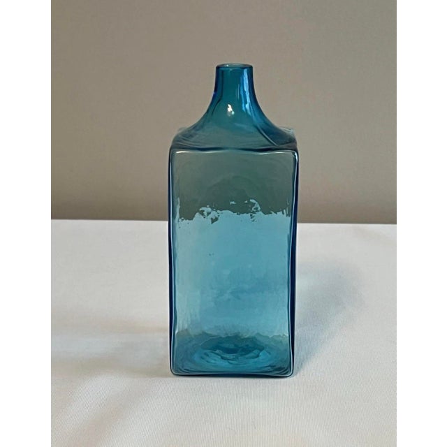 Glass Vintage Venini Italian Aquamarine Blue Handblown Art Glass Vase Hand Signed For Sale - Image 7 of 12