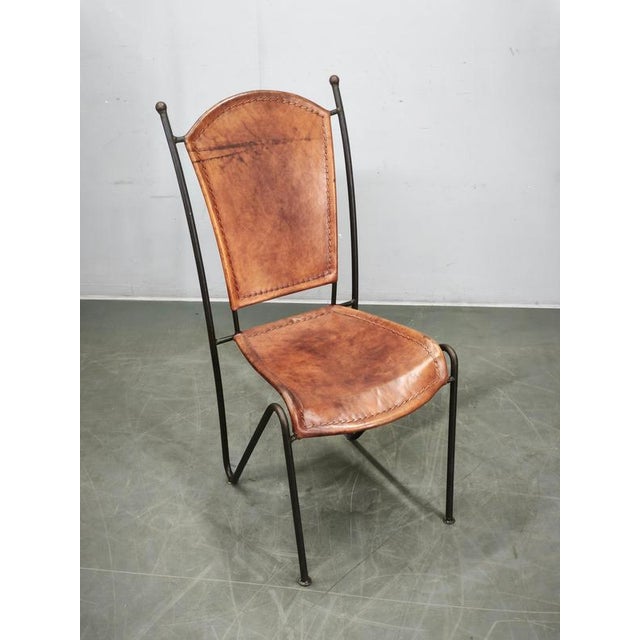 European Brutalist Wrought Iron and Cognac Leather Dining Chair, 1990s For Sale - Image 9 of 14