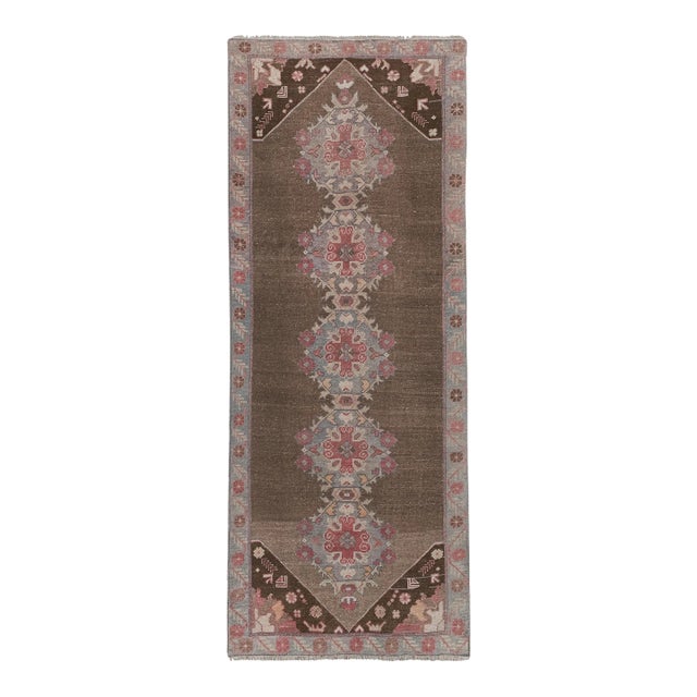 1960s Vintage Turkish Karapinar Runner Rug With Pastel Color 3'8'' X 8'11'' For Sale