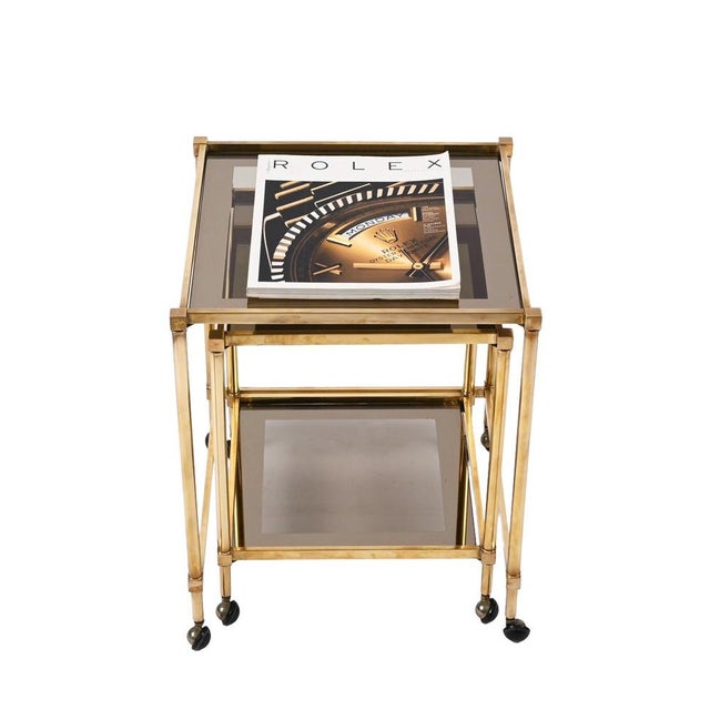 Brass Mirrored Border Nesting Tables with Glass Top from Maison Jansen, 1970s, Set of 2 For Sale - Image 18 of 18