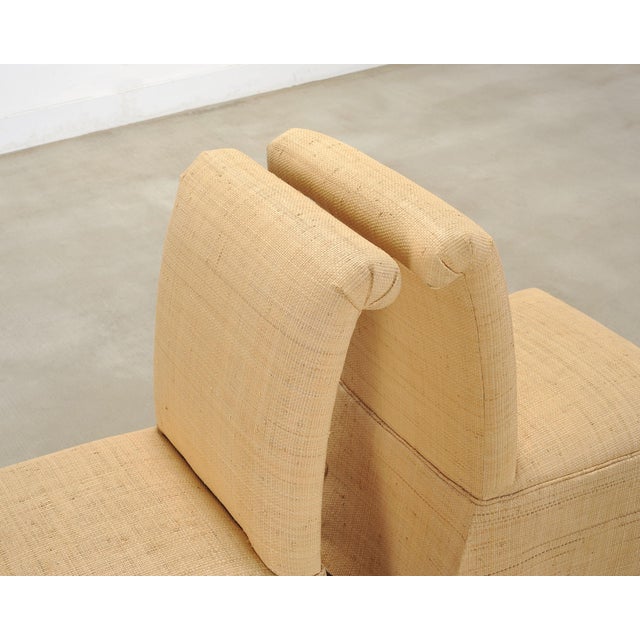 Pair of Skirted Scroll-Back Woven Raffia Slipper Chairs For Sale - Image 12 of 18