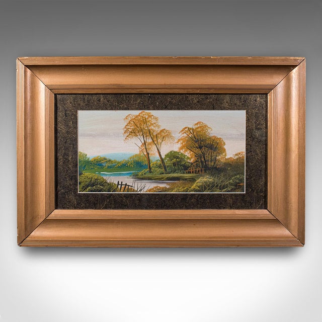This is a vintage framed landscape painting. A Scottish, unattributed oil on board river scene, dating to the late 20th...