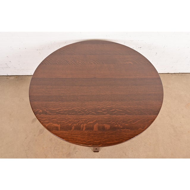 Early 20th Century Stickley Brothers Antique Mission Oak Arts & Crafts Round Dining Table, Newly Refinished For Sale - Image 5 of 10