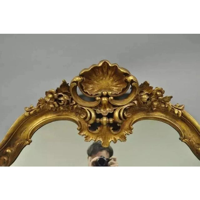 Vintage French Rococo Louis XV Style Shell Carved Large Gold Wall Mirror For Sale - Image 4 of 10