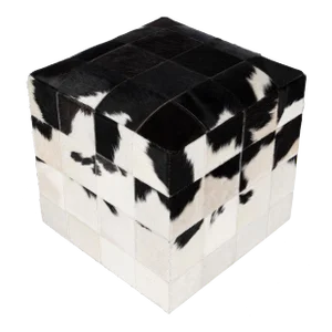 Victorian Hair on Hide Ottoman, Black & White